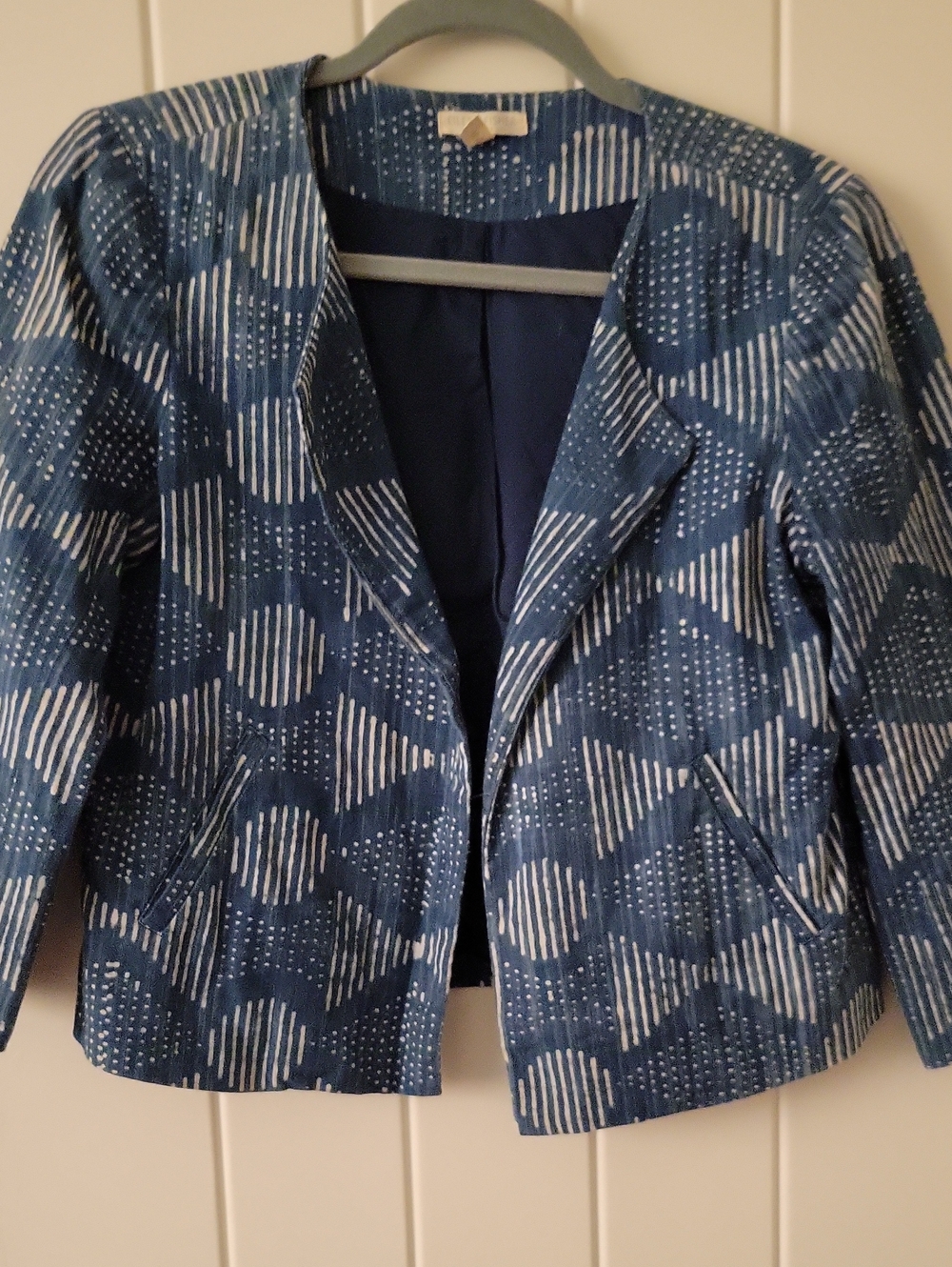 Eileen Fisher Womens Blue Patterned Open Blazer Jacket